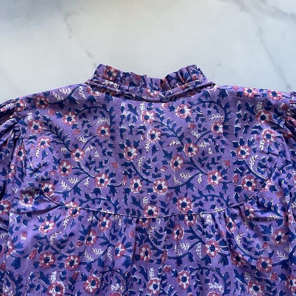 Emerson Fry Emmaline Blouse Violet Wildflowers Cotton Peasant Prairie Top Size S - Picture 8 of 13